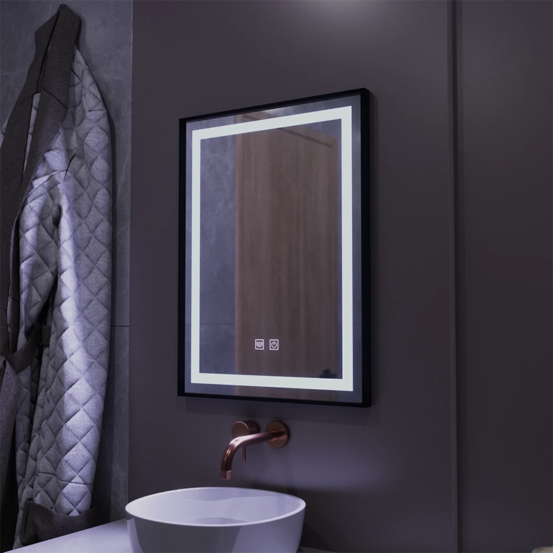 Miroir LED rectangulaire, 60x80cm, EDGE Touch, système anti-buée, cadre noir