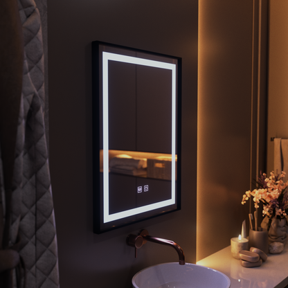 Miroir LED rectangulaire, 60x80cm, EDGE Touch, système anti-buée, cadre noir