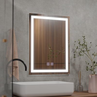 Miroir LED rectangulaire, 50x70cm, RADIANTE Touch, Lumière froide, Système anti-buée, Gradable