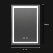 Miroir LED rectangulaire, 60x80cm, RADIANTE Touch, Lumière froide, Système anti-buée, Gradable