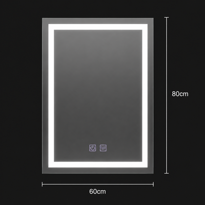 Miroir LED rectangulaire, 60x80cm, RADIANTE Touch, Lumière froide, Système anti-buée, Gradable