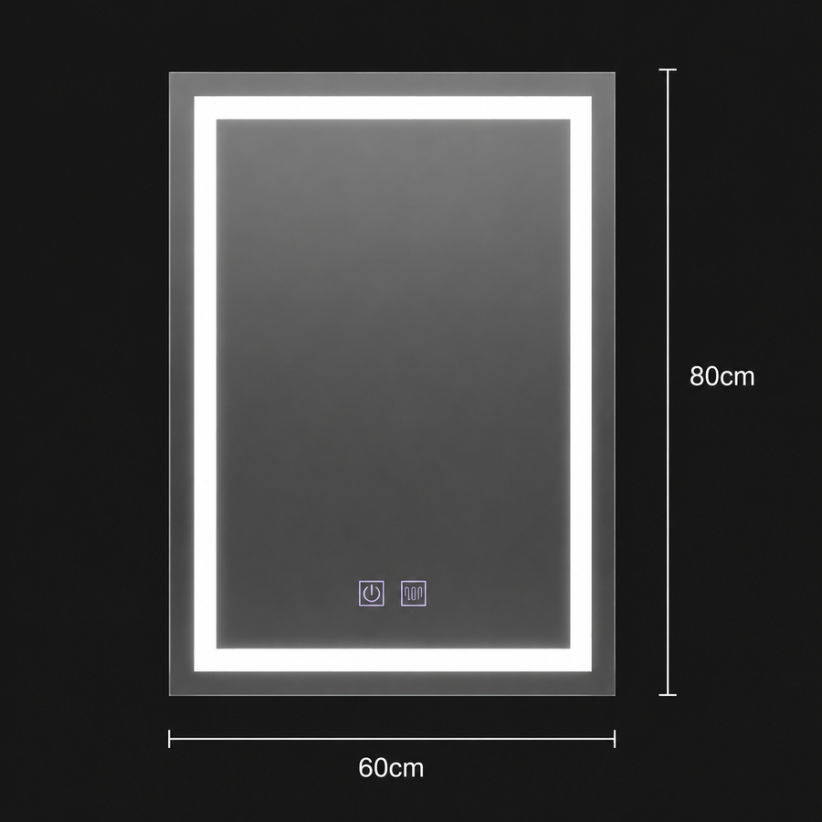 Miroir LED rectangulaire, 60x80cm, RADIANTE Touch, Lumière froide, Système anti-buée, Gradable