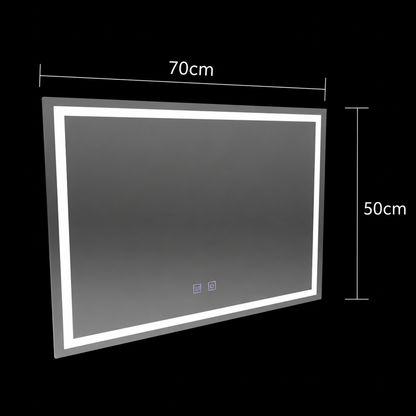 Miroir LED rectangulaire, 70x50cm, RADIANTE Touch, Système anti-buée, Gradable