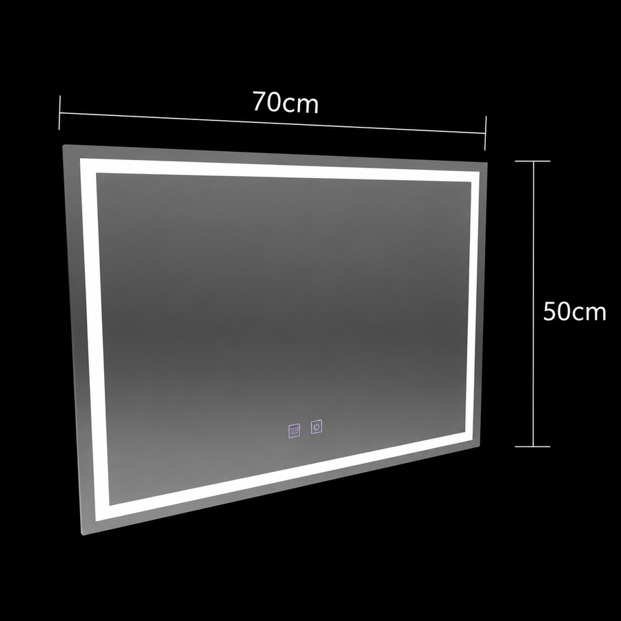 Miroir LED rectangulaire, 70x50cm, RADIANTE Touch, Système anti-buée, Gradable