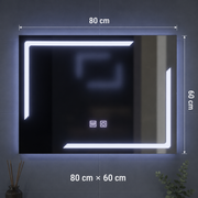 Miroir LED rectangulaire, 80x60cm, ECLISSA Touch, système anti-buée, intensité variable