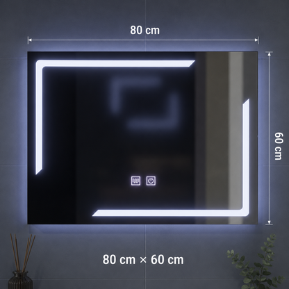 Miroir LED rectangulaire, 80x60cm, ECLISSA Touch, système anti-buée, intensité variable
