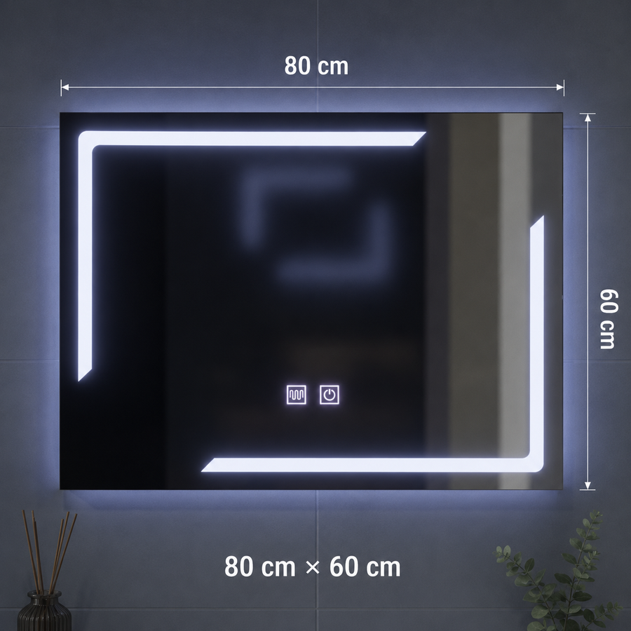 Miroir LED rectangulaire, 80x60cm, ECLISSA Touch, système anti-buée, intensité variable