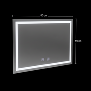 Miroir LED rectangulaire, 80x60cm, RADIANTE Touch, Système anti-buée, Gradable