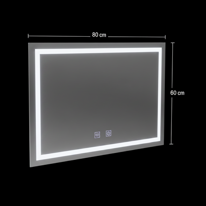 Miroir LED rectangulaire, 80x60cm, RADIANTE Touch, Système anti-buée, Gradable