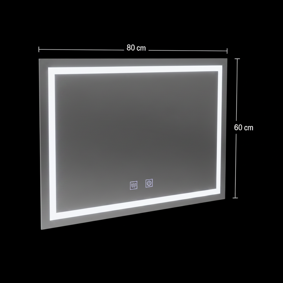 Miroir LED rectangulaire, 80x60cm, RADIANTE Touch, Système anti-buée, Gradable