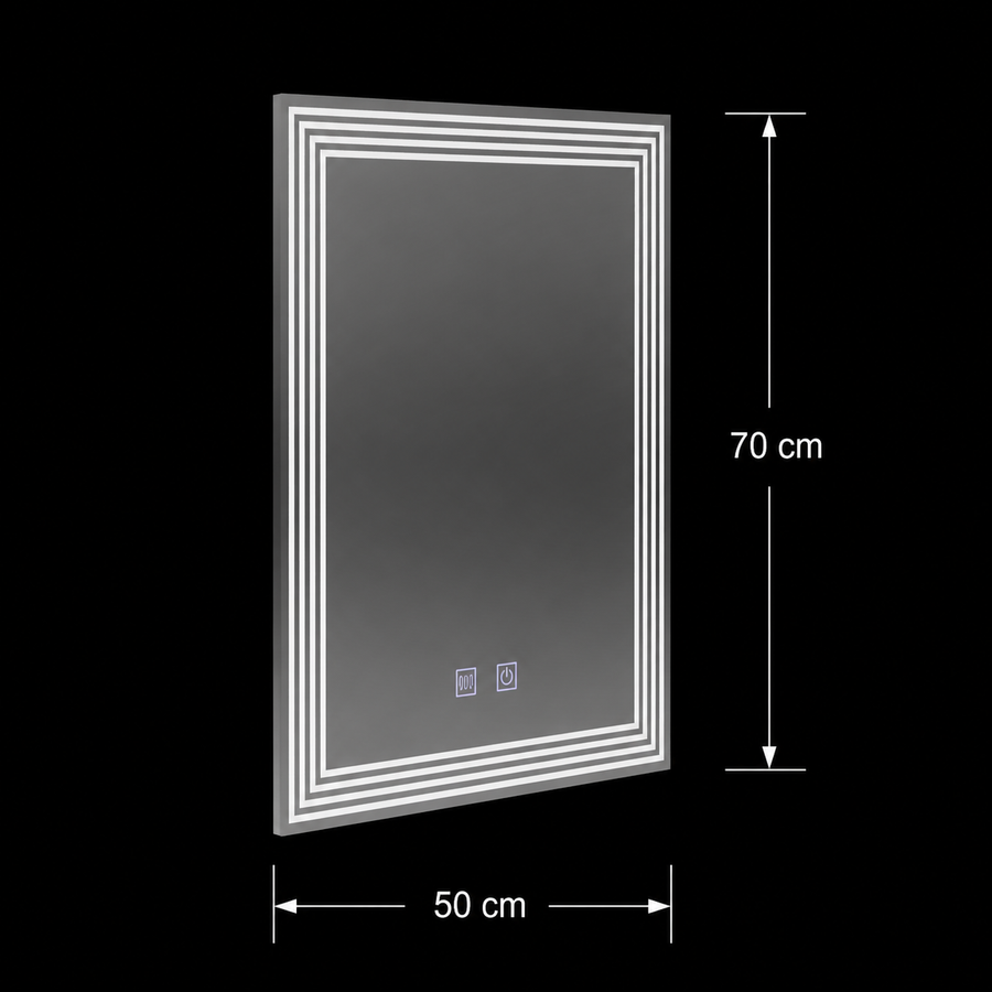 Miroir LED rectangulaire, anti-buée, 50x70cm, ADIS Basic Touch