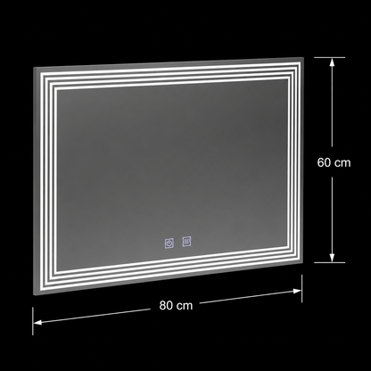 Miroir LED rectangulaire, anti-buée, 80x60cm, ADIS Basic Touch