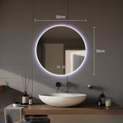 Miroir rond LED, 12W, 50cm, Isolda, Touch, système anti-buée, lumière froide 6000k