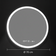 GIULIA Miroir LED rond, 70 cm, capteur MotionGlow, système anti-buée, horloge et thermomètre, variable, Marcello Funghi