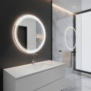 Miroir LED rond Nexos, 60 cm, 24 W, lumière chaude/froide/neutre, capteur, système anti-buée, horloge, intensité variable