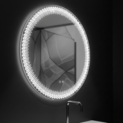 Miroir LED rond Nexos, 60 cm, 24 W, lumière chaude/froide/neutre, capteur, système anti-buée, horloge, intensité variable