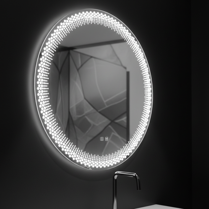Miroir LED rond Nexos, 60 cm, 24 W, lumière chaude/froide/neutre, capteur, système anti-buée, horloge, intensité variable