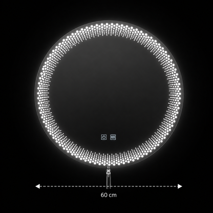 Miroir LED rond Nexos, 60 cm, 24 W, lumière chaude/froide/neutre, capteur, système anti-buée, horloge, intensité variable