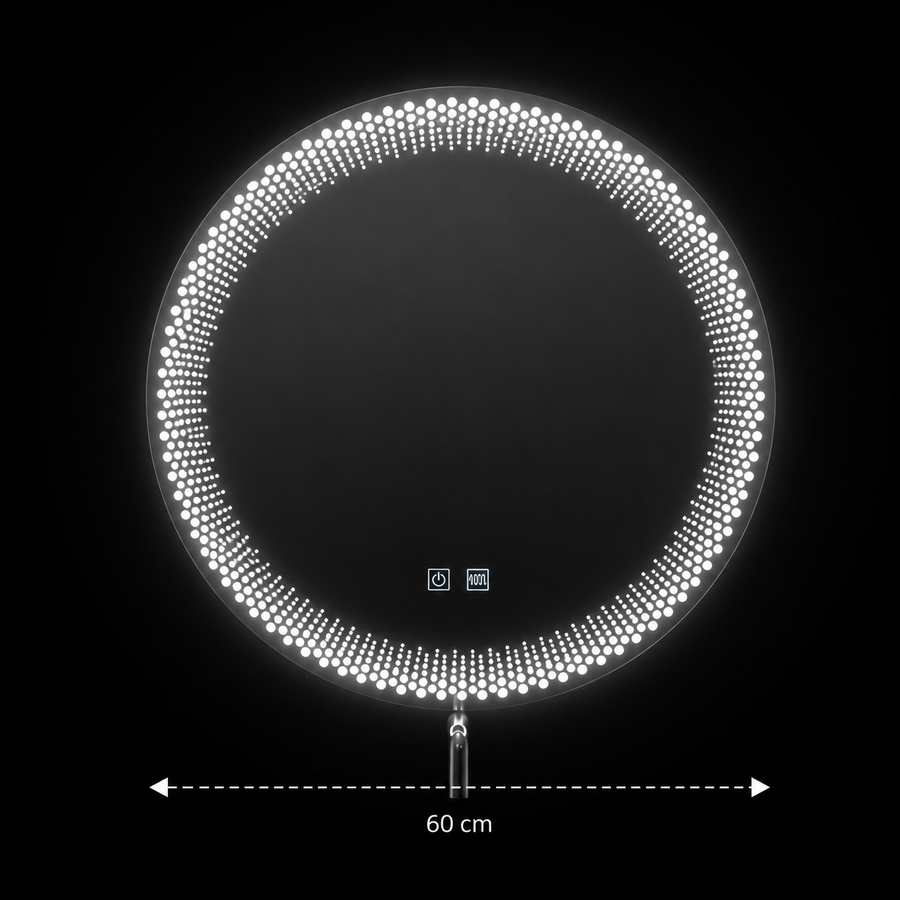 Miroir LED rond Nexos, 60 cm, 24 W, lumière chaude/froide/neutre, capteur, système anti-buée, horloge, intensité variable