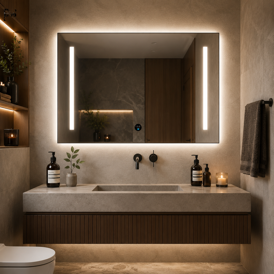 Miroir Giga LED, 80x60cm, Argent, Touch, lumière 6000K