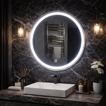 Miroir LED Touch Gallio, diamètre 60 cm, lumière froide 6000 K, miroir LED simple en verre Titre par défaut Alessandro Design