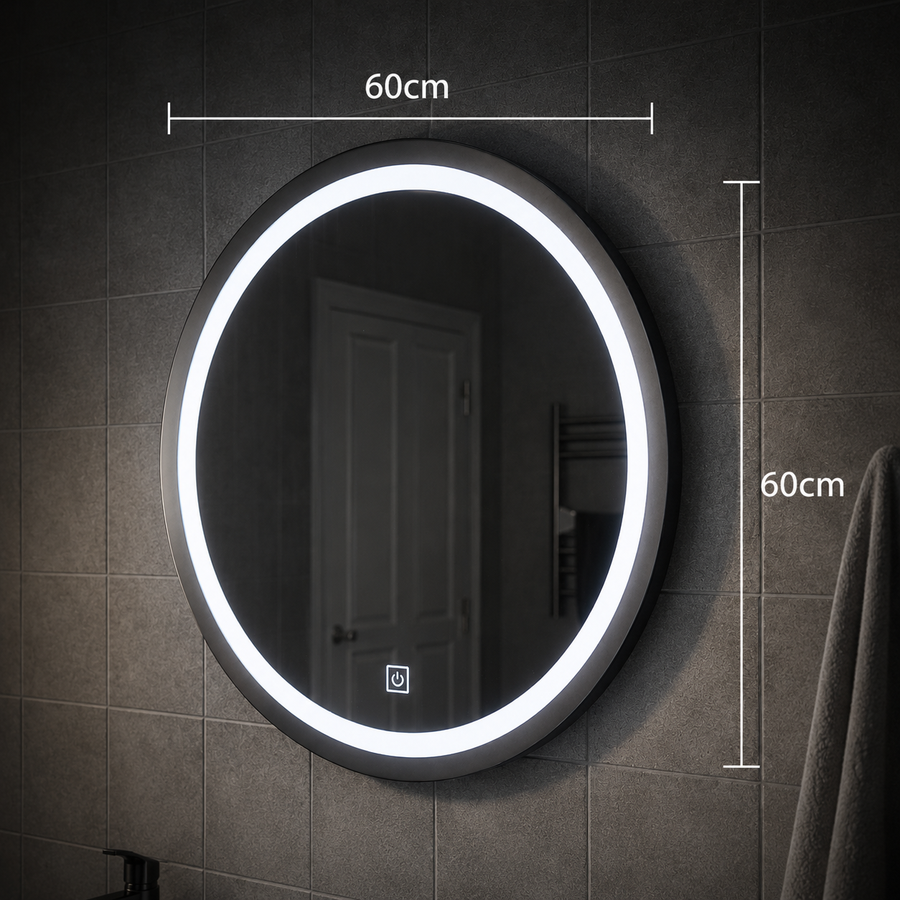 Miroir LED Touch Gallio, Diamètre 60cm, Lumière Froide 6000K, Verre
