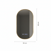 Konrad Miroir tactile LED avec système de désembuage, horloge et température, cadre doré brossé 50 x 80 cm, lumière froide neutre et chaude 3000 K/4000 K/6000 K.