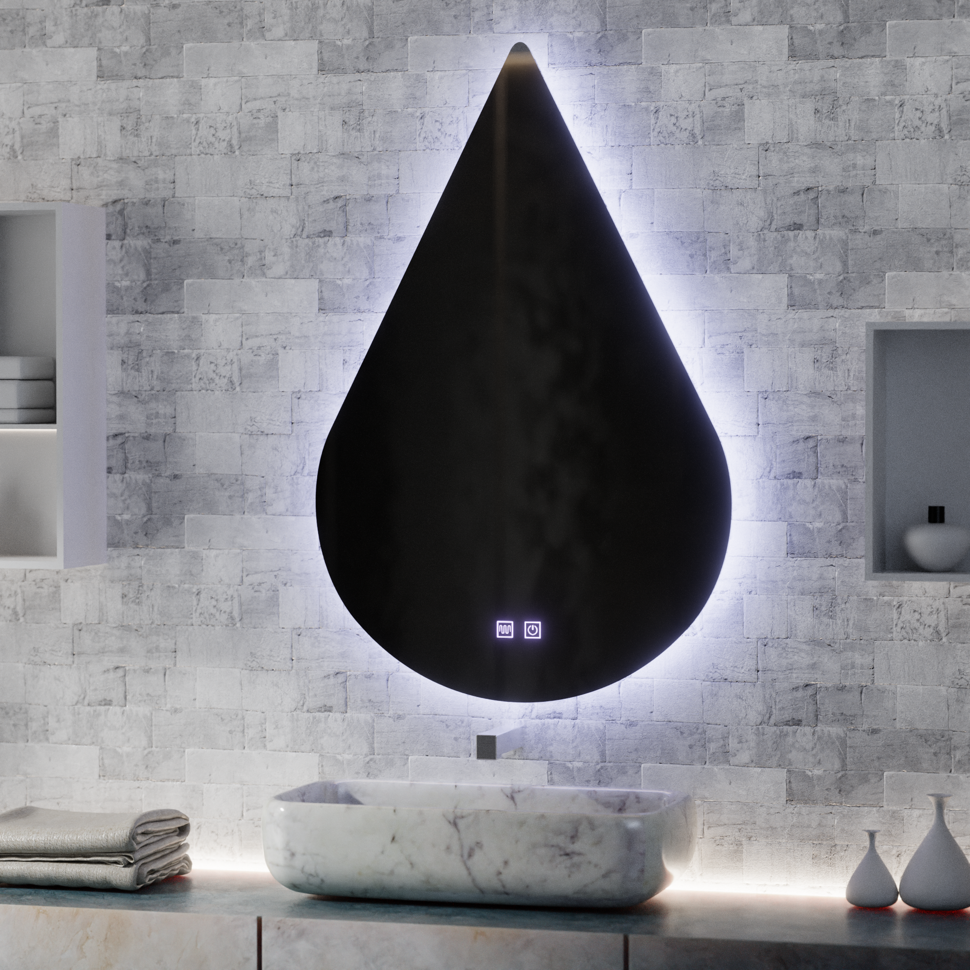 Miroir LED Touch River Anti-buée Système 80X120cm, Forme Goutte. Miroirs Korman E Titre par défaut Alessandro Design