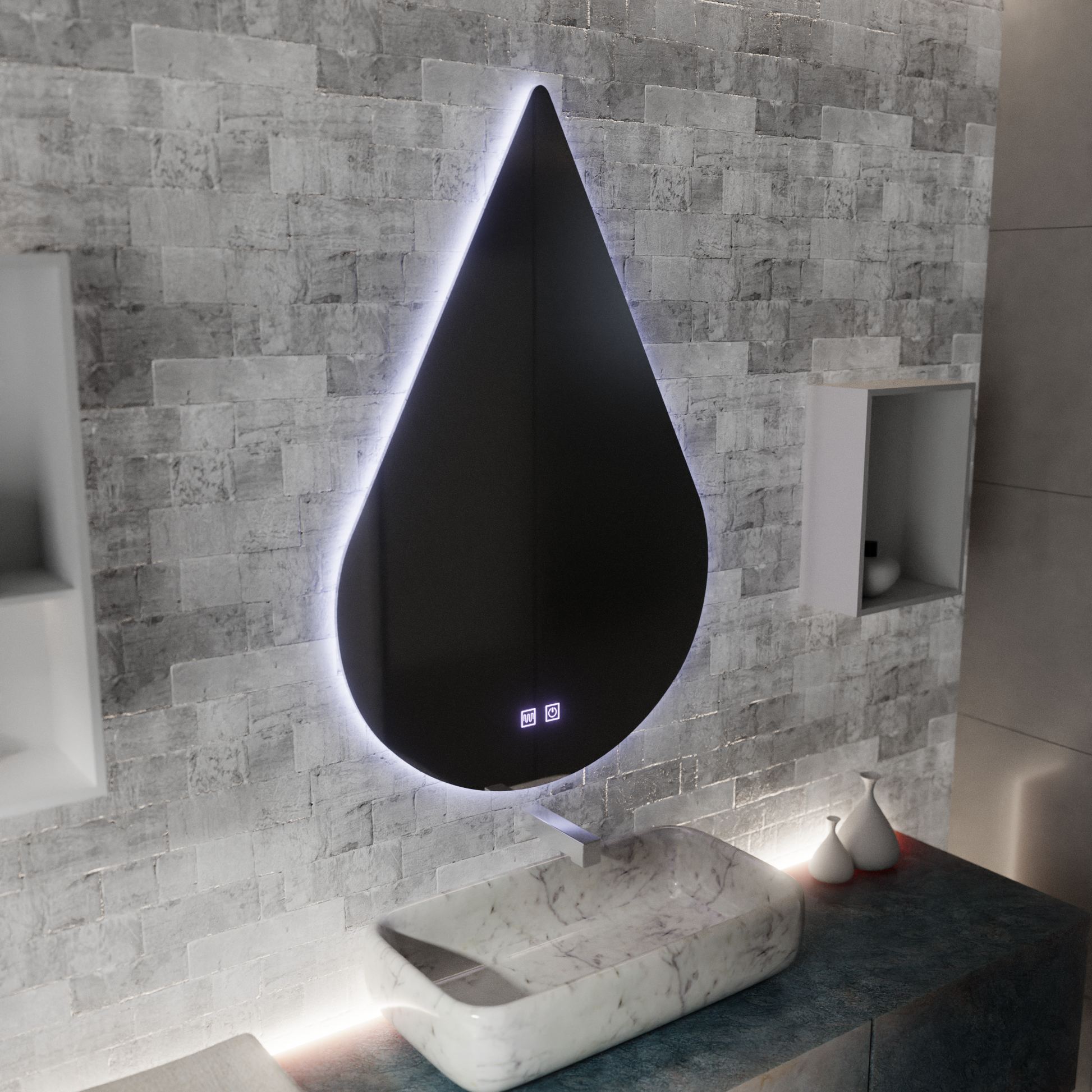 Miroir LED Touch River Anti-buée Système 80X120cm, Forme Goutte. Miroirs Korman E Titre par défaut Alessandro Design