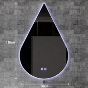 Miroir LED Touch River, 52 W, système anti-buée, 80 x 120 cm, forme goutte