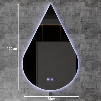 Miroir LED Touch River, 52 W, système anti-buée, 80 x 120 cm, forme goutte