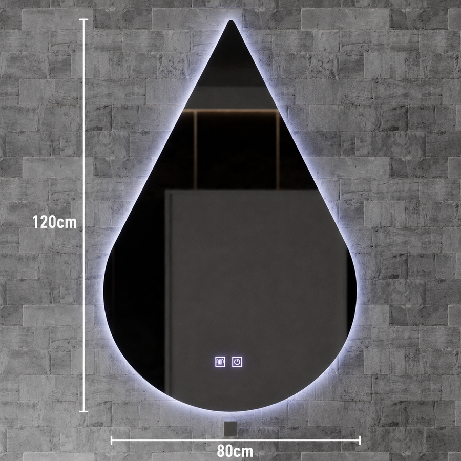 Miroir LED Touch River, 52 W, système anti-buée, 80 x 120 cm, forme goutte