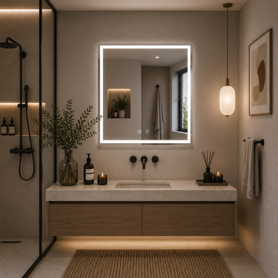 Miroir Giga LED, 80x60cm, Argent, Touch, lumière 6000K