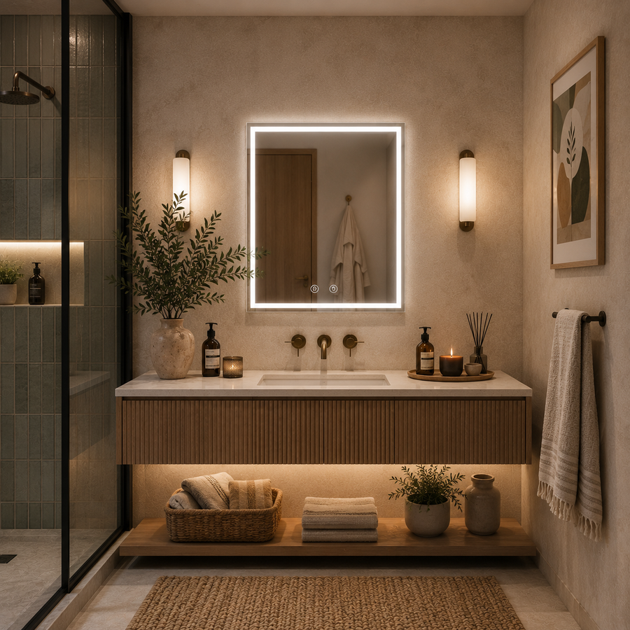 Miroir Giga LED, 80x60cm, Argent, Touch, lumière 6000K