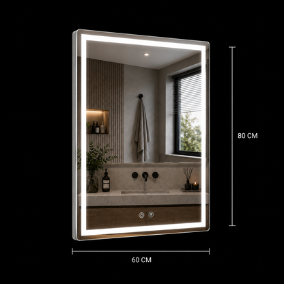 Miroir Giga LED, 80x60cm, Argent, Touch, lumière 6000K