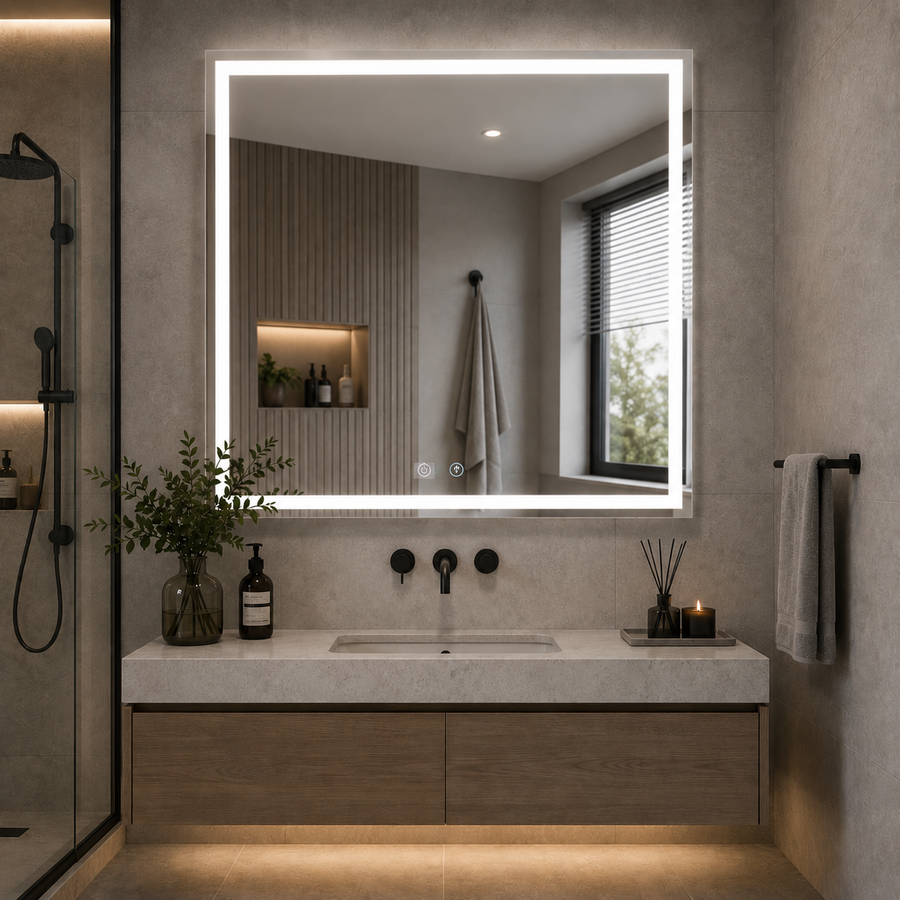 Miroir Giga LED, 80x60cm, Argent, Touch, lumière 6000K