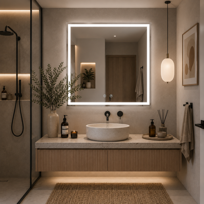Miroir Giga LED, 80x60cm, Argent, Touch, lumière 6000K
