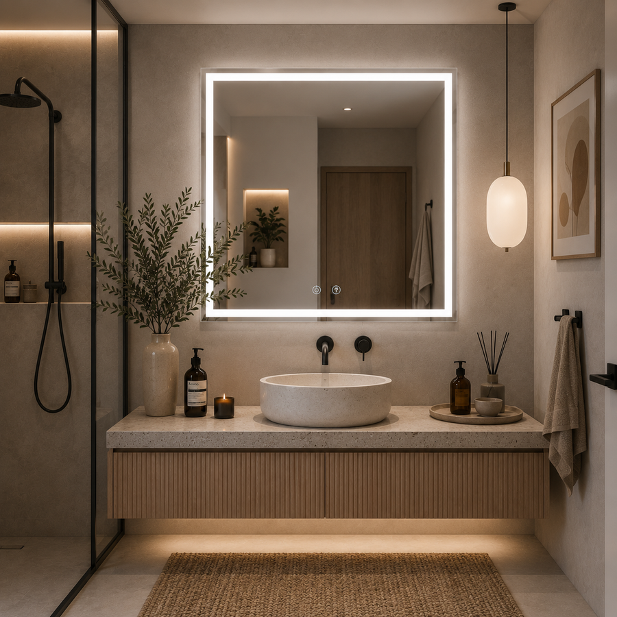 Miroir Giga LED, 80x60cm, Argent, Touch, lumière 6000K