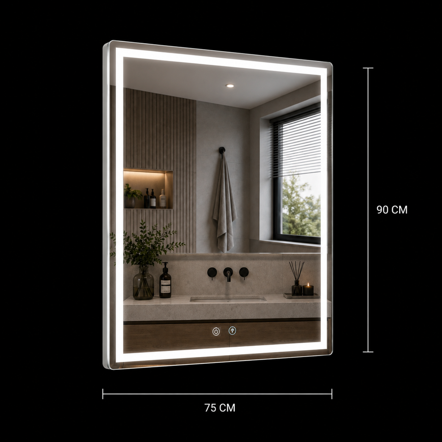 Miroir Giga LED, 80x60cm, Argent, Touch, lumière 6000K