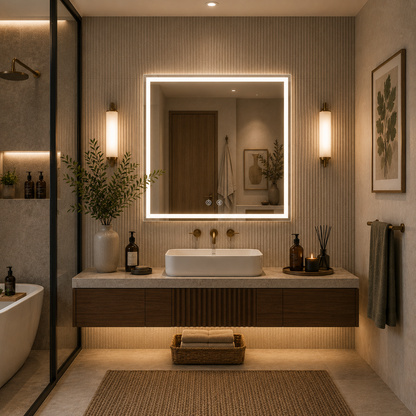 Miroir Giga LED, 80x60cm, Argent, Touch, lumière 6000K