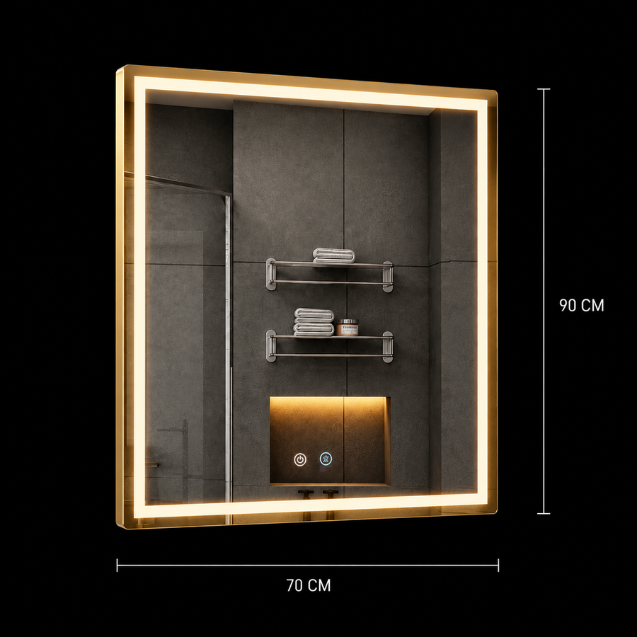 Miroir Giga LED, 80x60cm, Argent, Touch, lumière 6000K