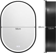 Miroir LED avec armoire, ovale, 50x80 cm, désembuage, lumière froide/chaude/neutre, cadre noir, espace de rangement Miroirs d'armoire Titre par défaut Alessandro Design