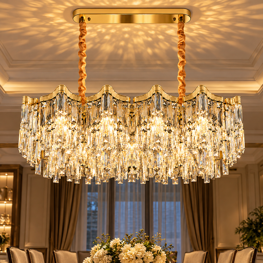 Lustre en cristal VETRA Supremo 15xE14, 100x35 cm, doré, hauteur réglable, métal et cristal