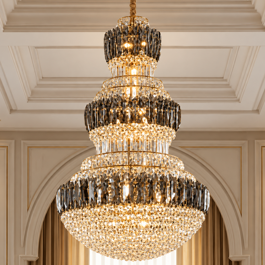 VELIOR Regalis Lustre en cristal 29xE14, D80 cm, Doré, Hauteur réglable, Métal et Cristal