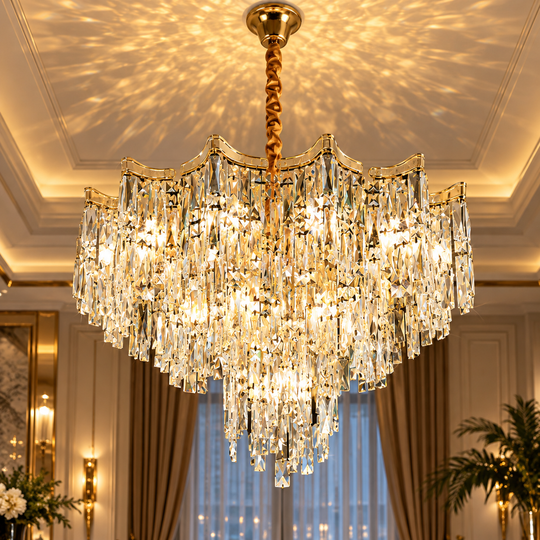 Lustre en cristal VETRA Regalis 17xE14, D80 cm, doré, hauteur réglable, métal et cristal