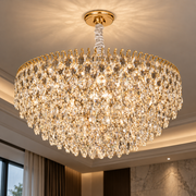 ERDENET Magno Lustre en cristal, 12xE14, diamètre 60 cm, métal et cristal, or brillant, hauteur réglable