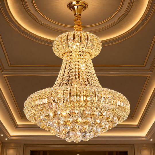 Lustre en cristal CASTRUM Eleganza 9xE14, D50 cm, doré, hauteur réglable, métal et cristal