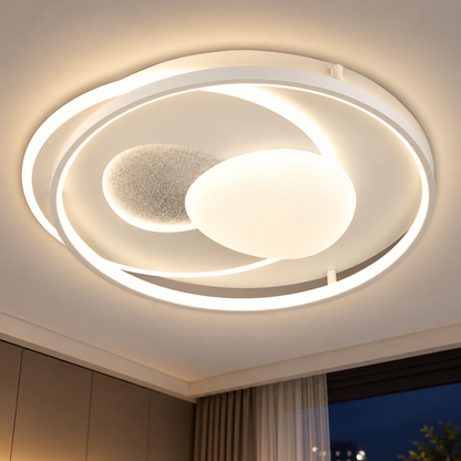 ISTARAVSHAN Lustre LED avec télécommande, Forme Ovale, 85W, Lumière Froide/Chaude/Neutre, Dimmable, Blanc