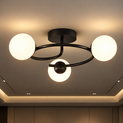Lustre LED et cristal ORBIT, 66cm, 3xE27, Globes, Noir
