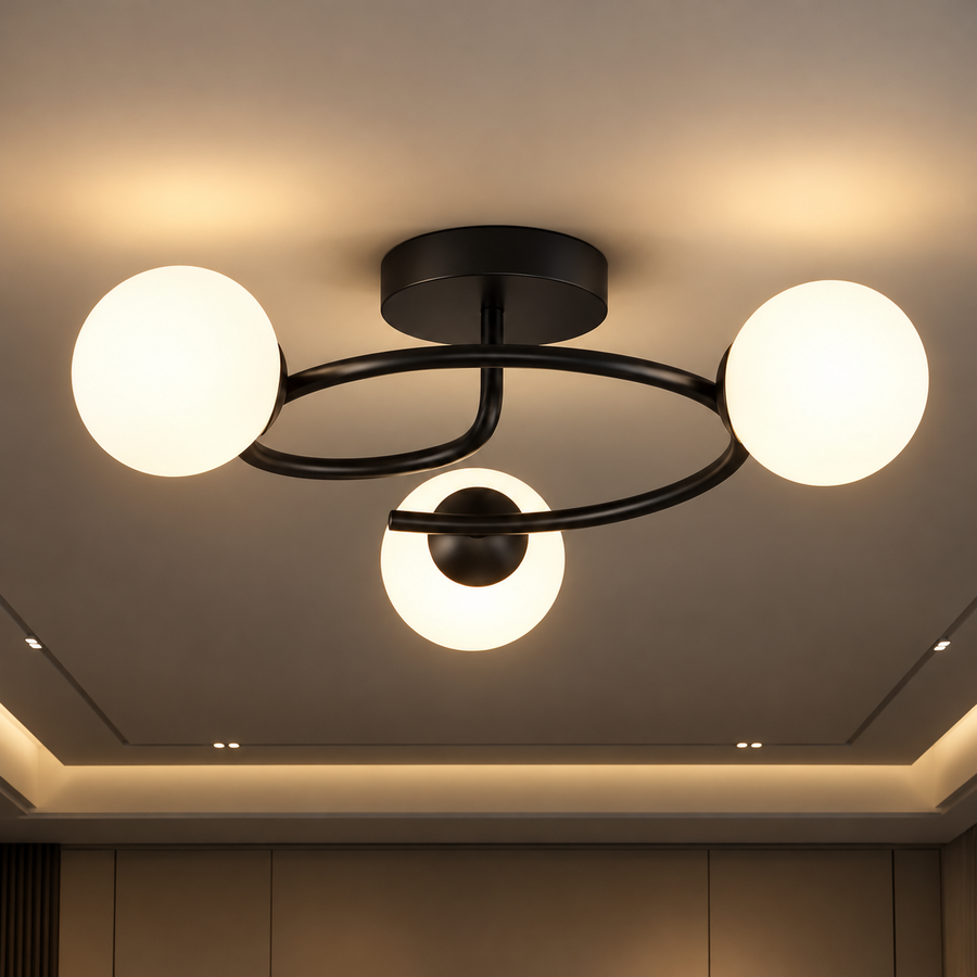 Lustre LED et cristal ORBIT, 66cm, 3xE27, Globes, Noir
